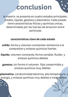 a blue and white poster with the words conclusion to conclusion written in spanish