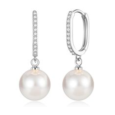 PRICES MAY VARY. 【Dainty and Elegant】The Sliver pearl earrings are crafted in huggie hoops with a shiny pearl dangling .dainty 5A cubic zirconia hoops and sparkling pearls make these women's pearl earrings classically elegant. 【High Quality and Hypoallergenic】The dangle pearl earrings are made of copper (lead-free nickel-free)，plated in 14k white gold with 925 silver post. Comfortable and hypoallergenic to wear, not easy to fade and oxidize, suitable for sensitive ears. The dainty earrings are d Gold Earrings For Women, Gold Pearl Earrings, Presents For Mom, Earrings Dainty, Zirconia Earrings, Pearl Earrings Dangle, Dainty Earrings, Pearl Drop Earrings, Sensitive Ears