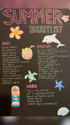 a blackboard with some writing on it that says summer bucket list and other things to do