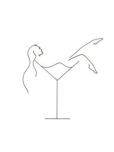 a line drawing of a woman reaching for a drink in a martini glass, with her arm outstretched