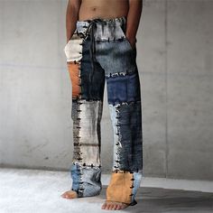 Season:Fall  Winter; Fabric:Polyester; Gender:Men's; Style:Abstract; Elasticity:Micro-elastic; Occasion:Street,Going out,Outdoor; Fit Type:Regular Fit; Function:With Pockets; Waistline:Mid Waist; Pattern:Plaid,Color Block; Design:3D Print; Pants Type:Pants Trousers; Listing Date:11/03/2023; Hips:; Length:; Waist:; Fit US Size:; Fit UK Size:; Fit EU Size: Casual Blue Patchwork Pants, Blue Patchwork Long Pants Bottoms, Blue Patchwork Trousers, Blue Patchwork Pants, Casual Patchwork Full Length Pants, Casual Full Length Patchwork Pants, Dapper Outfit, Street Style Outfits Men, Winter Fabric