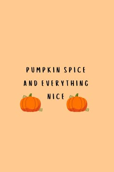 two pumpkins with the words pumpkin spice and everything nice written on them in black