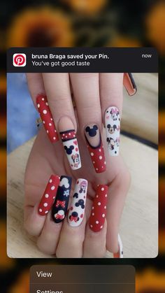 Moms Nails, Disneyland Nails, Minnie Mouse Gifts, Mouse Nails, Disney Nail Designs, Disney Inspired Nails, Disney Acrylic Nails, Minnie Mouse Nails