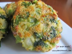 broccoli and cheese patties on a white plate