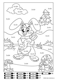 a coloring page with an image of a rabbit and two mushrooms