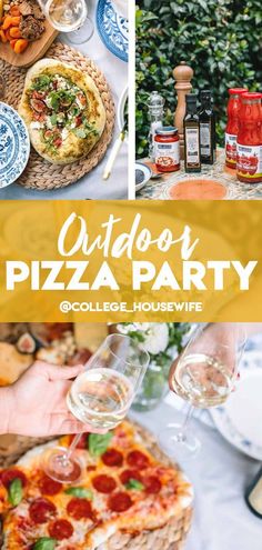 outdoor pizza party collage with text overlay