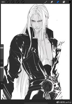 an anime character with long blonde hair and black clothes