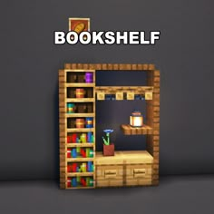 an image of a book shelf in the shape of a mirror