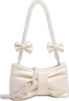 Blur' Coquette Bowtie Shape Pearl Straps Crossbody Bag AlielNosirrah Trendy White Shoulder Bag With Bow, Cute White Bag With Bow, White Pearl Handle Shoulder Bag, Coquette Shoulder Bag, Coquette Handbag, Pearl Straps, Today Only, Special Price, White Bag