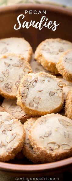 a bowl filled with cookies on top of a table