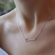 Personalized Name Necklace-Sterling Silver Name Necklace-Personalized Jewelry-Custom Name Jewelry-Christmas Gift-Signature Name necklace Here is a dainty, delicate and simple, yet classy minimalist Name Necklace. The perfect gift for yourself and your loved ones Features [] Made to Order [] Material Option: High Quality 925 Sterling Silver-14K Solid Gold (Both Name and the Chain 100% real. It's not plated) []Dimensions: Depending on your font choice, height sizes range from 10mm to 6mm lowercase Cheap Silver Custom Name Initial Necklace, Silver Name Chain, Affordable Silver Nameplate Necklace, Name Chain Silver Design, Custom Name Necklace Silver, Classic Sterling Silver Name Necklace For Birthday, Silver Necklaces For Personalized Gifts, Personalized Gift Hallmarked Name Necklace, Silver Hallmarked Name Necklace For Anniversary