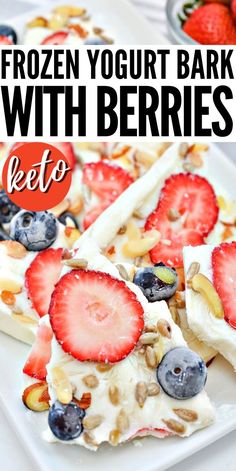 Keto Frozen Yogurt Bark With BerriesNutritious and sweetketo frozen yogurt bark is a fruity dessert that you’ll want to serve at parties or eat to cool off in the summerketo ketorecipes Ketodiet Ketofrozenyogurtbark frozenyogurtbark yogurtbark patrioticrecipes ketosnackideas redwhiteandblue healthysnacks food recipes Frozen Yougart Bark Recipe, Keto Frozen Yogurt Bark, Keto Yogurt Bark, Keto Greek Yogurt Recipes Dessert, Keto Frozen Yogurt, Freezer Snacks, Berry Board, Yogurt Dessert Recipes, Stylish Cravings