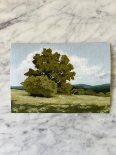 a painting of a tree in the middle of a field