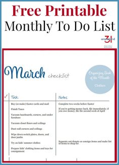 a printable march to do list with the title, free printable month to do list