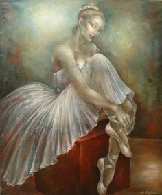 a painting of a ballerina sitting on top of a box