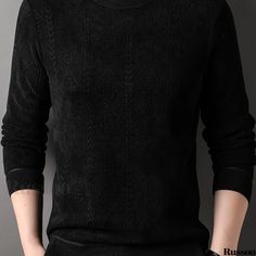 Russoo - Mens Stylish Retro Striped Knit Pullover: Casual Winter-Fall Streetwear Sweater, Ideal for Gifting Ribbed Crew Neck Tops For Cold Weather, Winter Crew Neck Ribbed Sweatshirt, Winter Ribbed Crew Neck Sweatshirt, Winter Ribbed Sweatshirt, Crew Neck Ribbed Sweater For Cold Weather, Ribbed Crew Neck Sweater For Cold Weather, Cold Weather Ribbed Crew Neck Sweater, Black Cable Knit Crew Neck Top, Ribbed Long Sleeve Winter Sweatshirt