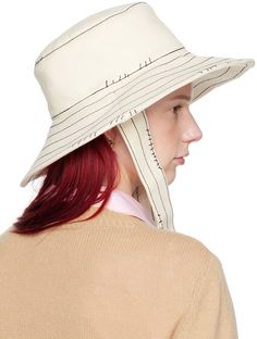 Marni: Off-White Bio Denim Bucket Hat | SSENSE Fitted Cream Cotton Hats, White Cotton Bucket Hat For Spring, Spring White Cotton Bucket Hat, Cream Cotton Hat For Spring, Denim Bucket Hat, Logo Embroidered, Cotton Poplin, Sun Hats, Fascinator