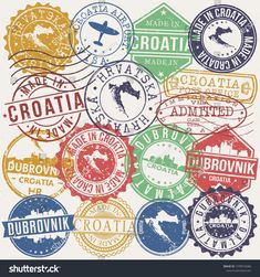 grungy rubber stamps with different countries and their names stock photo - royalty illustration