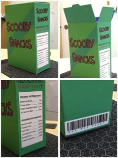 four different pictures of the same green box