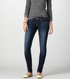 American Eagle Skinny Jean PURE DARK INDIGO style $39.95 regular price | or just a cheap version of these. Ripped Jeggings, Comfy Jeans, Jeans Outfits, Trendy Swimwear, Cute Jeans, American Eagle Jeans, American Eagle Outfitters Jeans, Ladies Dress Design, Jean Outfits