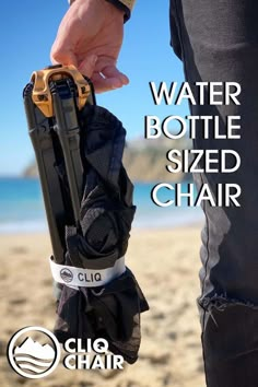 a person holding a water bottle in their hand with the text, water bottle sized chair