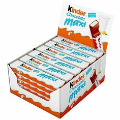 kinder chocolate max bar display box with milk and caramel flavor, 12 bars