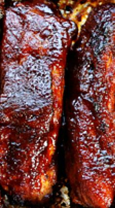 barbecue ribs with bbq sauce on the grill