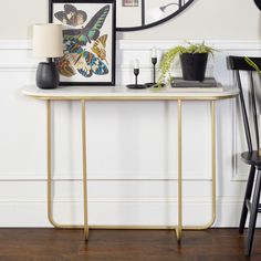 Harley Curved Entry Table Living Room Walker Edison Faux White Marble/Gold Curved Entryway, Hanging Entryway Shelf, Modern Accent Table, Contemporary Console, Open Table, Entryway Shelf, Modern Accent Tables, Contemporary Console Table, Geometric Table