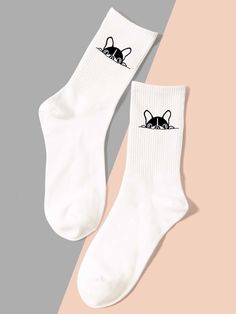 White    Polyester Animal Crew Socks Embellished   Women Socks & Hosiery Cute Cheap Socks For School, Cute Cheap School Socks, Cheap Cute Cotton Socks, Cheap Trendy Socks With Letter Print, Affordable White Socks With Letter Print, Aesthetic 2024, Trendy Socks, Stylish Socks, Women Crew Socks