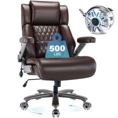 a brown leather office chair with the number 500 on it