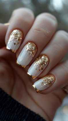 #PinterestInspo #PinItToWinIt #ViralPins #TrendingNow #PinterestLover #CreativePins #ExploreTheBest Gold Design Nails Nailart, Nails For Guest At Wedding, Pretty Nails For Wedding Guest, Gel Polish Nail Designs Glitter, Fall Nails With Gold Glitter, Nail Designs With Gold Glitter, Gold Tip Nail Designs, Gold French Nails Design, Blue And Gold French Nails