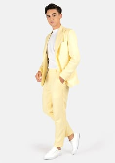 Experience true elegance in this Liberty Light Yellow Linen Suit. Handcrafted from 100% linen, this eye-catching custom made suit will make you look and feel like a million bucks with its bright and stylish summer vibes. Perfect for stand out occasions, your exquisite outfit will turn heads. Light Purple Formal Dress, Purple Yellow Wedding, Light Yellow Weddings, Rainforest Wedding, Pastel Wedding Ideas, Formal Dress For Men, Purple Formal Dress, Personal Color Analysis, Comfortable Summer Outfits