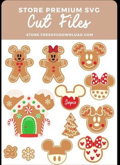 mickey mouse and minnie mouse cut outs are shown in this christmas svt file, with the