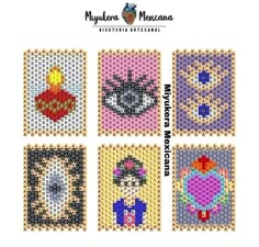 four cross stitch pictures with different designs on them