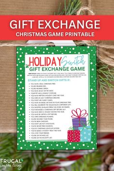 a christmas gift exchange game is shown with the words, holiday exchange and presents on it