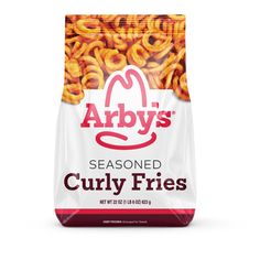 an image of a bag of curly fries on a white background with the words arby's