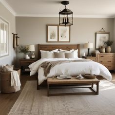 a bed sitting in a bedroom on top of a wooden floor