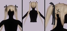 three different views of a woman's hair with long, straight and ponytails