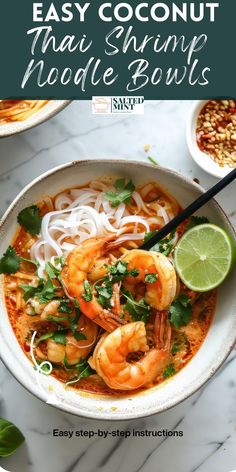 an easy coconut thai soup with shrimp and noodles