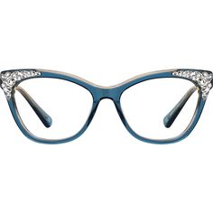 Add some glam to your eyewear with these blinged out cat-eye glasses. The glossy hand-polished acetate eyeglasses is accented with jewels at the corners as well as a beige interior color. Spring hinges provide added comfort and breakage protection. | Zenni Women's Cat-Eye Prescription Eyeglasses Blue Plastic Tiktok Finds, Eye Prescription, Deep Autumn, Beige Interior, Zenni Optical, Oval Face Shapes, Cat Eye Glasses, Interior Color, Blue Cats