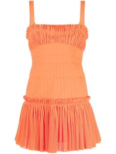 Acler Dartnell Pleated Minidress - Farfetch Orange Gameday Outfit, Light Orange Dress, Auburn Gameday Outfit, Blue And Orange Dress, Rush Week Outfits, Gameday Fits, Rush Week, Apricot Orange, Orange Mini Dress