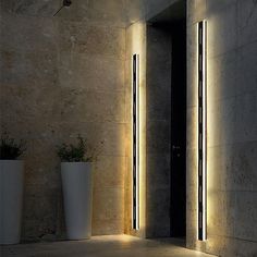 Aspen Outdoor Wall Sconce - Novus Decor Lighting White Stone House Exterior, White Stone House, Stone House Exterior, Practical Lighting, Long Walls, Garden Villa, Lighting Setups, Outdoor Light Fixtures, Lighting Design Interior