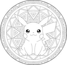 a drawing of a pikachu sitting in a circle with geometric shapes around it