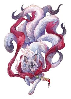 a drawing of a white and red cat with long hair on it's back