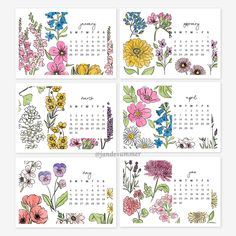 four calendars with different flowers on them