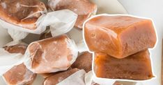 several pieces of brown and white candy on a plate