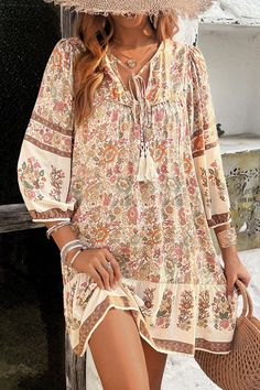 Bohemia Print V Neck Casual Dress – Beachsissi Bohemian Dress Casual Midi, Bohemian Summer Dresses, Mini Robes, Winter Jacket Men, Dresses By Length, Winter Jackets Women, Elegant Shirt, Printed Midi Dress, Bohemian Dress