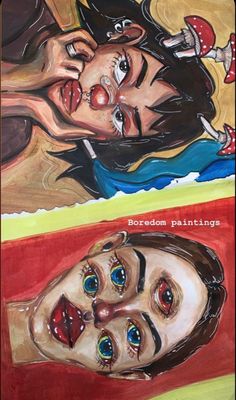 two paintings of people with different facial expressions