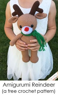 Meet Ray the Reindeer! He's super cuddly and ready for Winter. Free pattern includes step by step tutorial with photos and is beginner friendly! Crocheted Reindeer Free Pattern, Crochet Deer Pattern Free, Crocheted Reindeer, Reindeer Crochet Pattern, Amigurumi Reindeer, Reindeer Crochet, Crochet Deer, Crochet Animal Amigurumi, Crochet Xmas