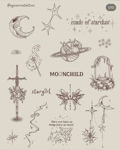 an old school tattoo design with stars and moon